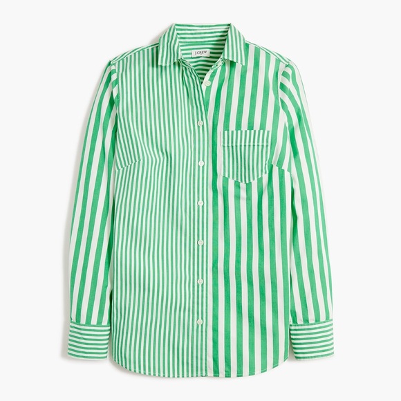 J. Crew Tops - NWT J Crew Button up cotton shirt Signature Fit Mix Striped Green White